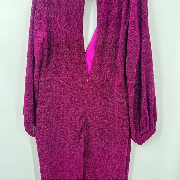 Club London Glitter Plunge Neck Drape Mini Dress Metallic Purple ASOS Bodycon - Picture 9 of 14